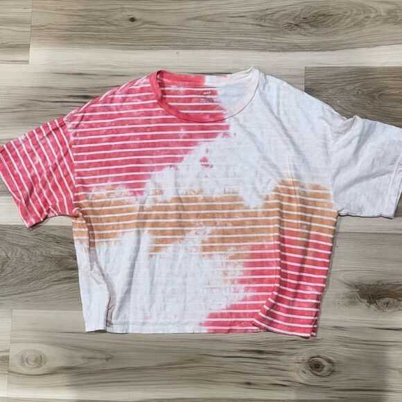 Aerie Multicolored Stripe Cropped Short Sleeve Shirt Women’s XL - Picture 1 of 3